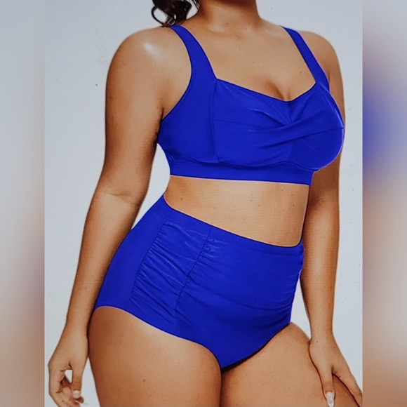 NWT Plus Size Retro Vintage Pin Up High Waisted Ruched twist Front Bikini Swim - Picture 4 of 14